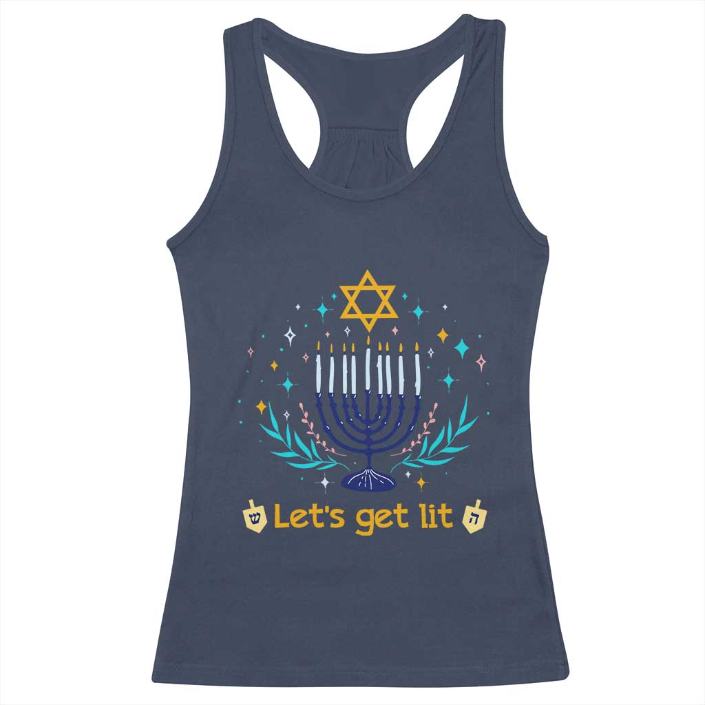 Funny Hanukkah Racerback Tank Top Lets Get Lit Jewish Holiday Gift - Wonder Print Shop