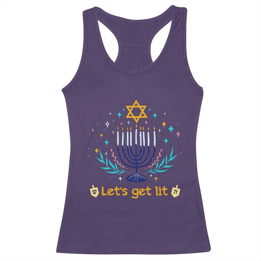 Funny Hanukkah Racerback Tank Top Lets Get Lit Jewish Holiday Gift - Wonder Print Shop