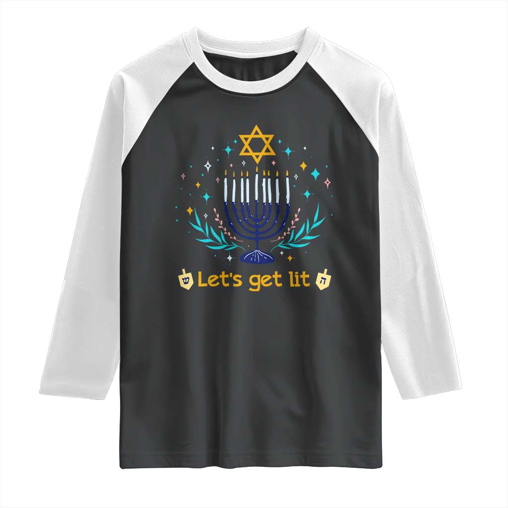 Funny Hanukkah Raglan Shirt Lets Get Lit Jewish Holiday Gift - Wonder Print Shop