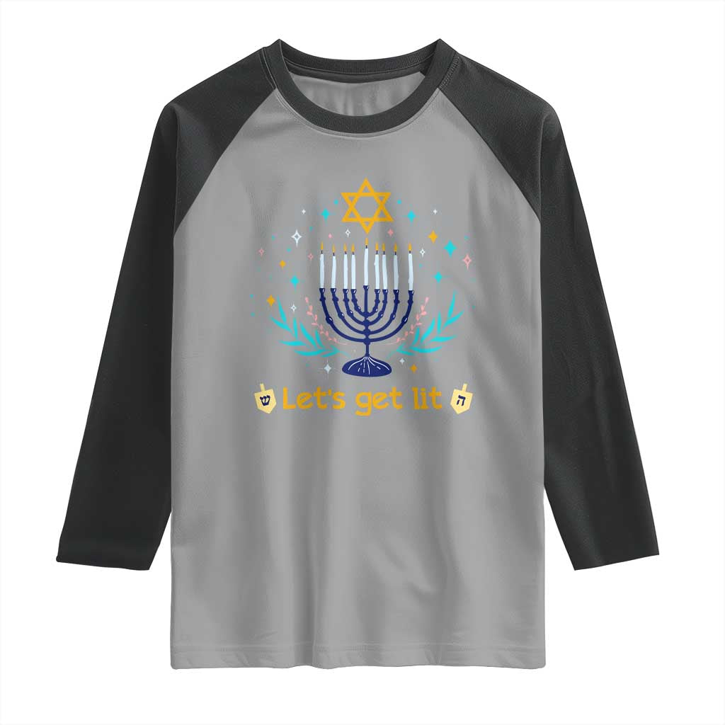 Funny Hanukkah Raglan Shirt Lets Get Lit Jewish Holiday Gift - Wonder Print Shop