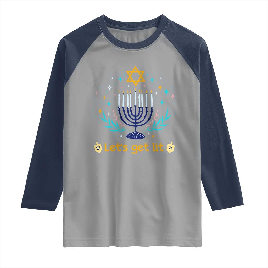 Funny Hanukkah Raglan Shirt Lets Get Lit Jewish Holiday Gift - Wonder Print Shop