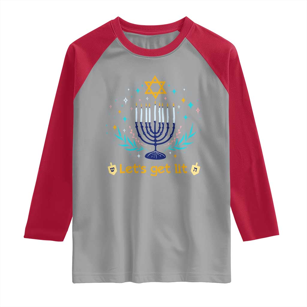Funny Hanukkah Raglan Shirt Lets Get Lit Jewish Holiday Gift - Wonder Print Shop