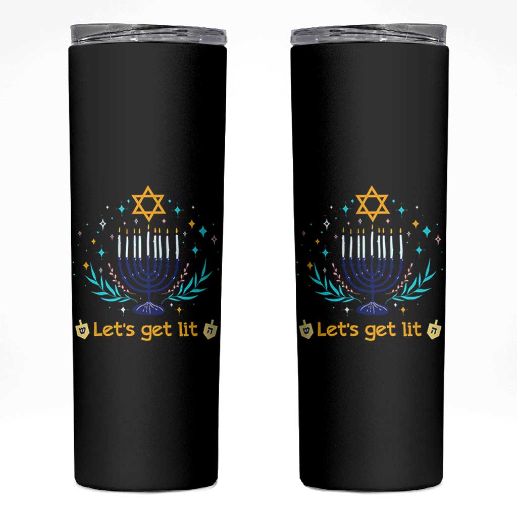 Funny Hanukkah Skinny Tumbler Lets Get Lit Jewish Holiday Gift - Wonder Print Shop