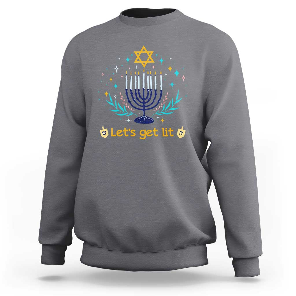 Funny Hanukkah Sweatshirt Lets Get Lit Jewish Holiday Gift - Wonder Print Shop