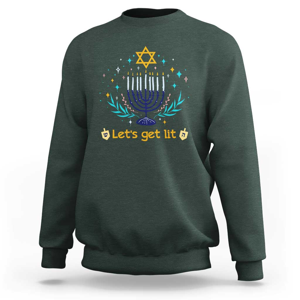 Funny Hanukkah Sweatshirt Lets Get Lit Jewish Holiday Gift - Wonder Print Shop