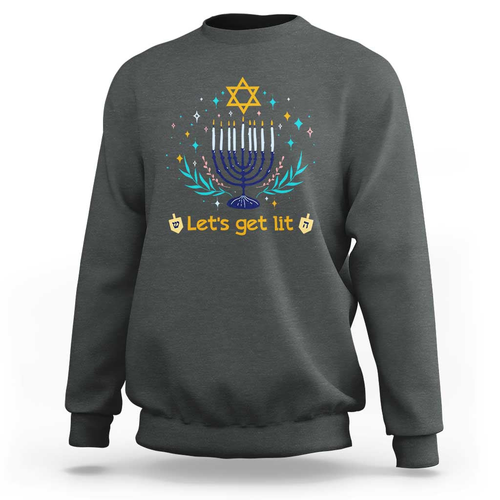 Funny Hanukkah Sweatshirt Lets Get Lit Jewish Holiday Gift - Wonder Print Shop