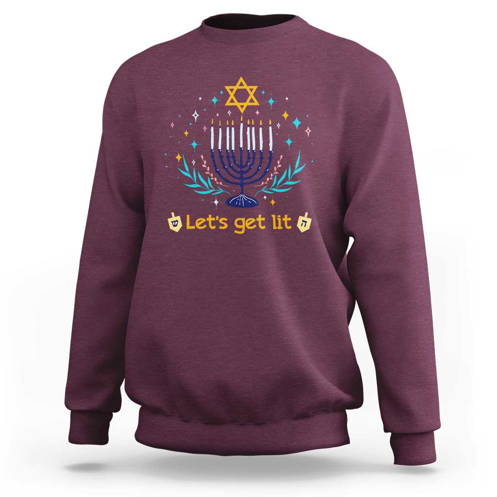 Funny Hanukkah Sweatshirt Lets Get Lit Jewish Holiday Gift - Wonder Print Shop
