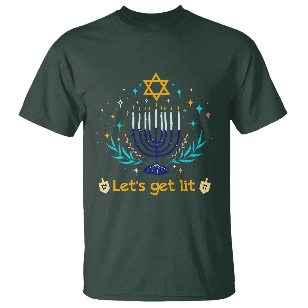 Funny Hanukkah T Shirt Lets Get Lit Jewish Holiday Gift - Wonder Print Shop