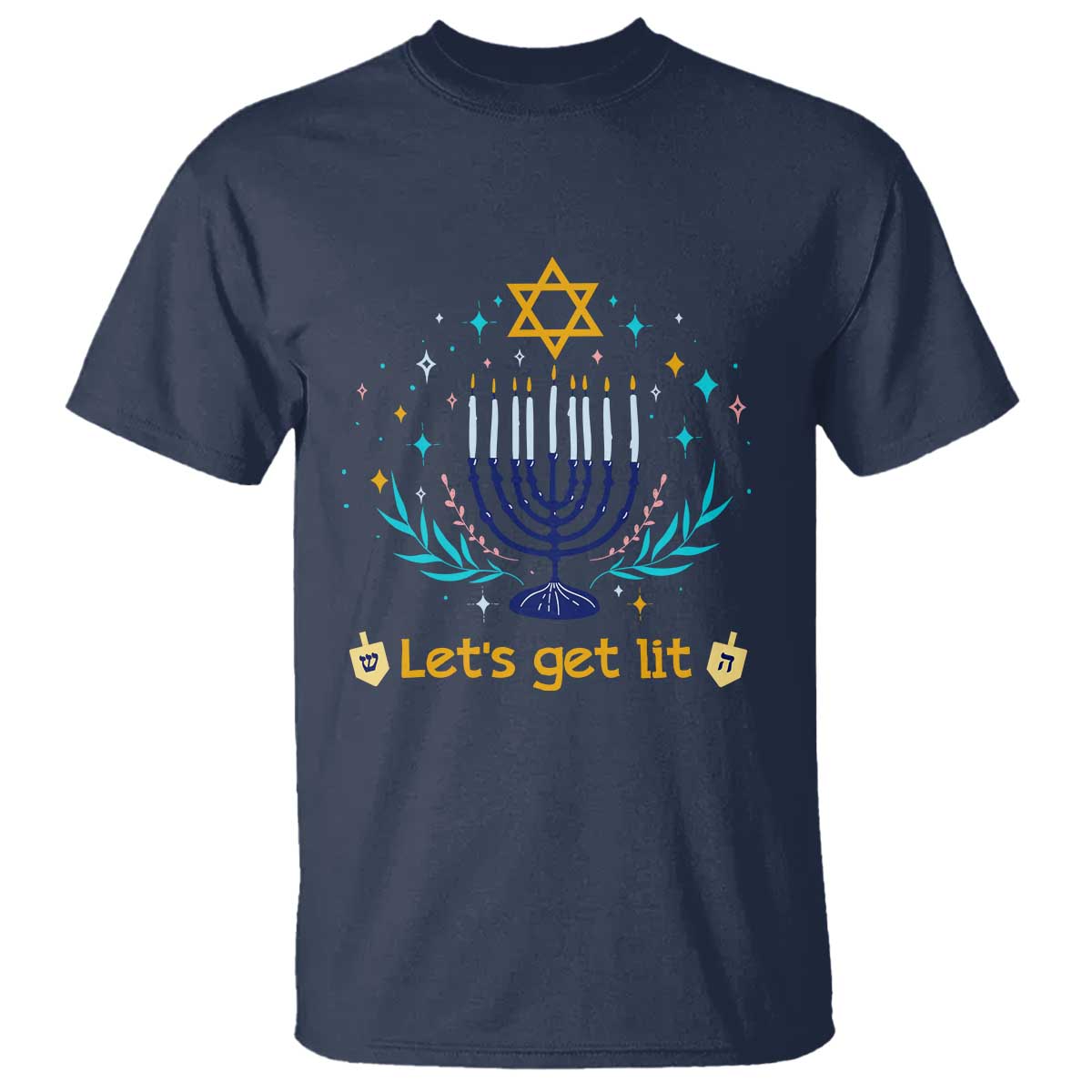 Funny Hanukkah T Shirt Lets Get Lit Jewish Holiday Gift - Wonder Print Shop