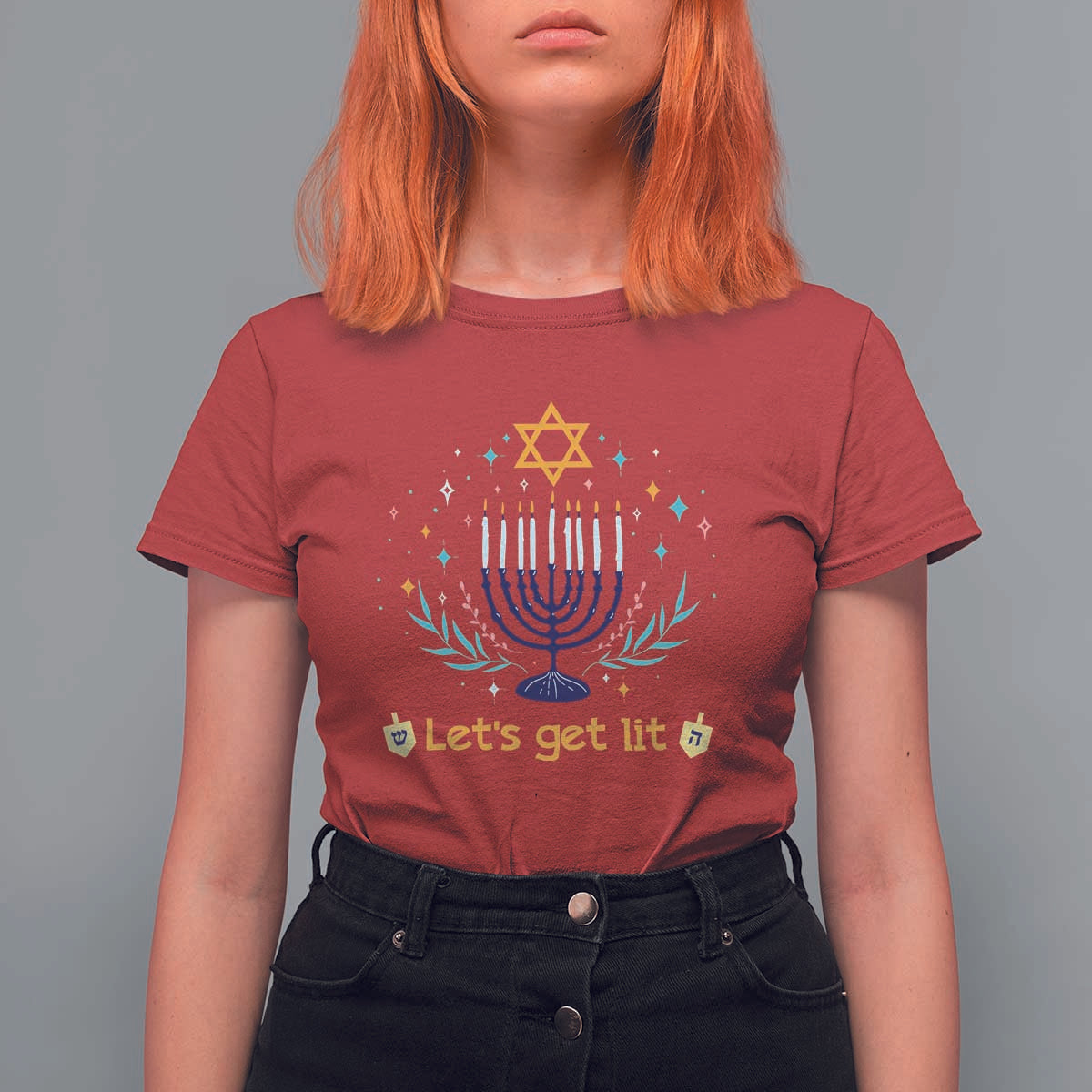 Funny Hanukkah T Shirt For Women Lets Get Lit Jewish Holiday Gift - Wonder Print Shop