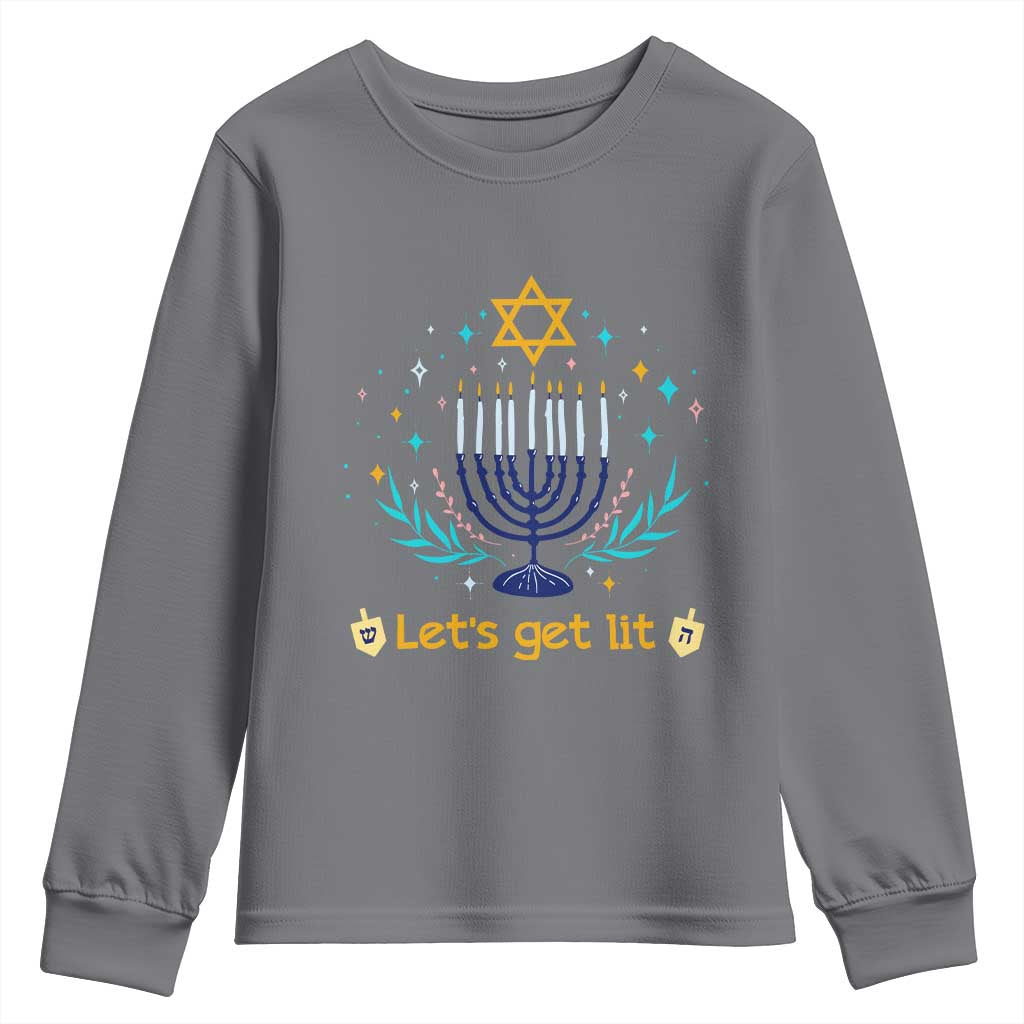 Funny Hanukkah Youth Sweatshirt Lets Get Lit Jewish Holiday Gift - Wonder Print Shop