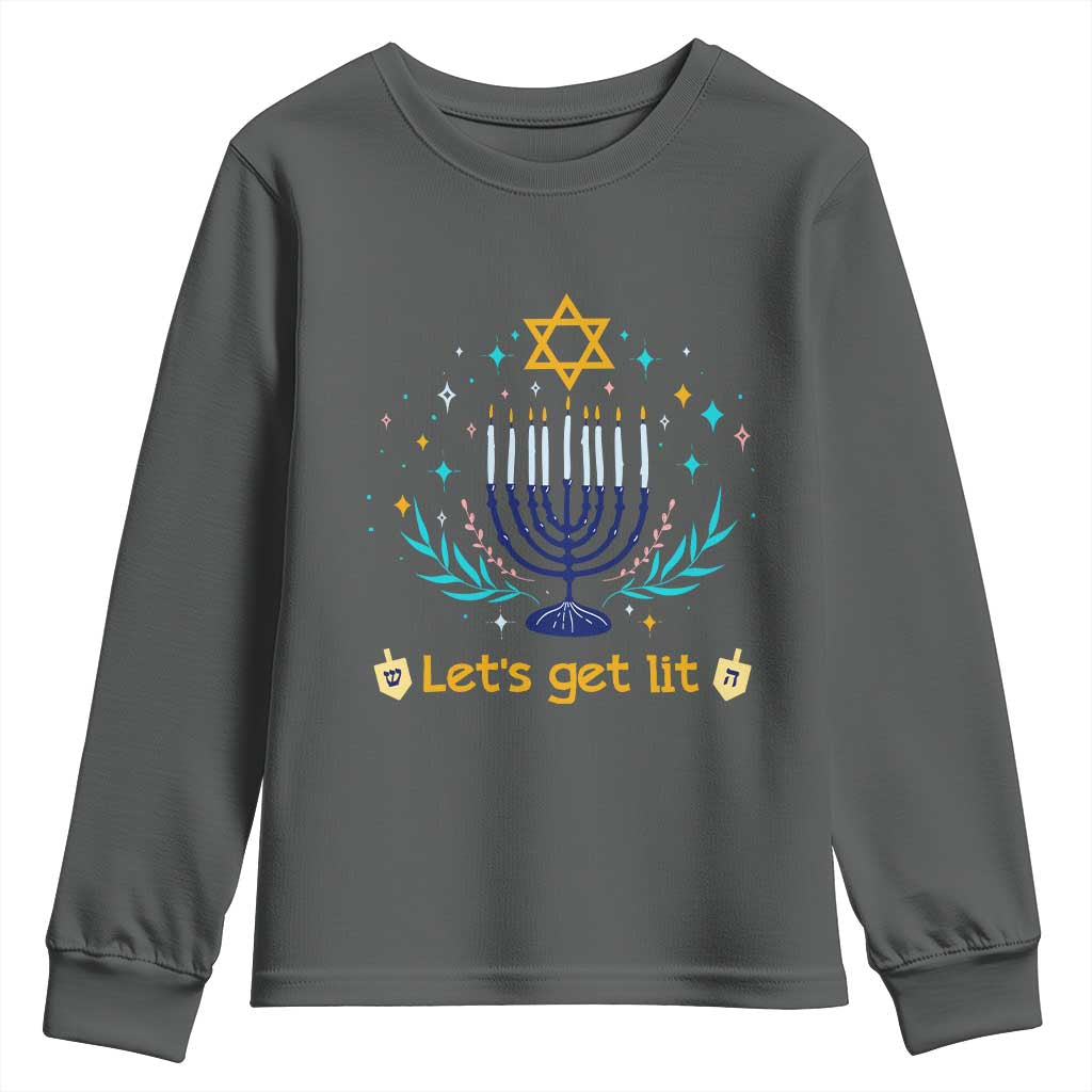 Funny Hanukkah Youth Sweatshirt Lets Get Lit Jewish Holiday Gift - Wonder Print Shop