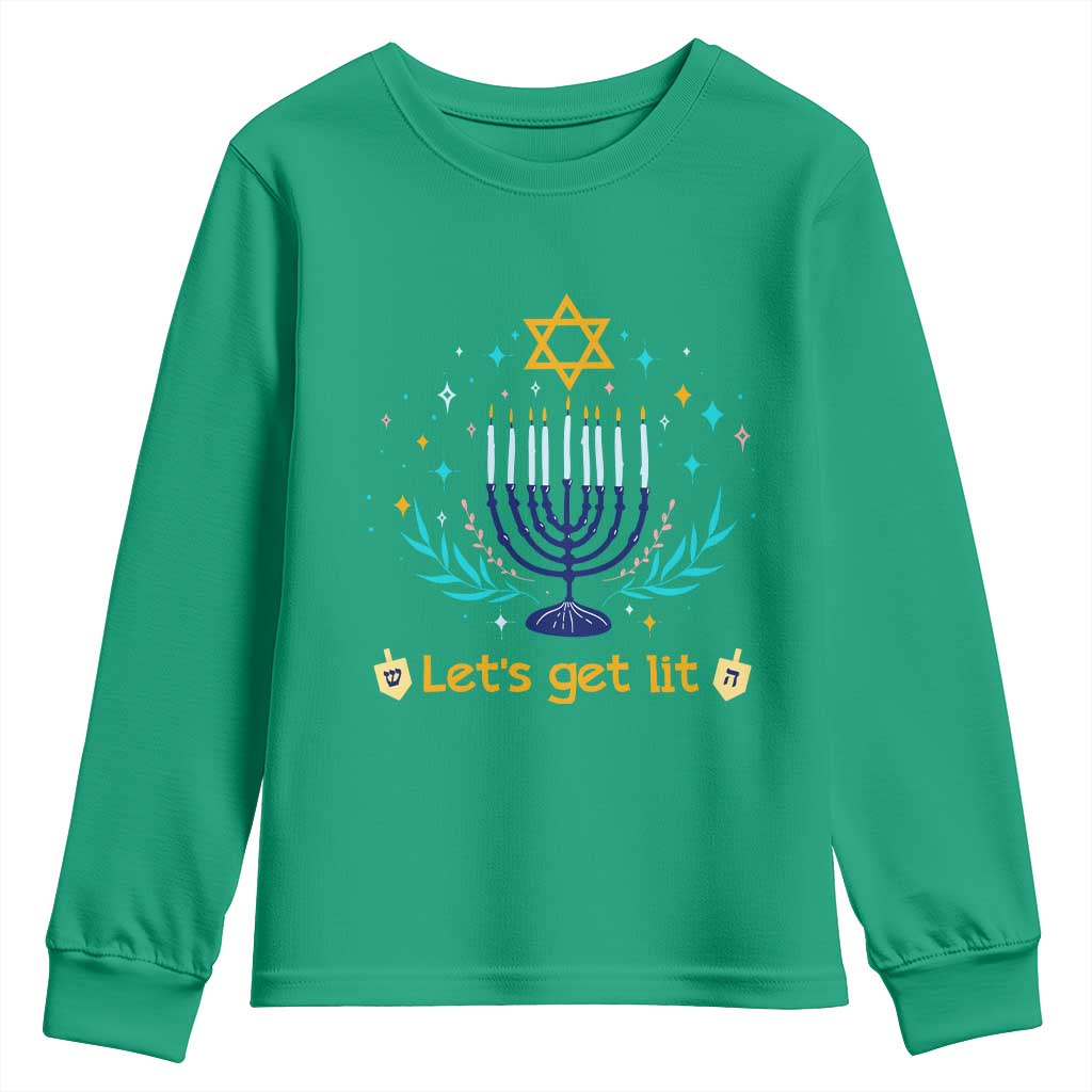 Funny Hanukkah Youth Sweatshirt Lets Get Lit Jewish Holiday Gift - Wonder Print Shop