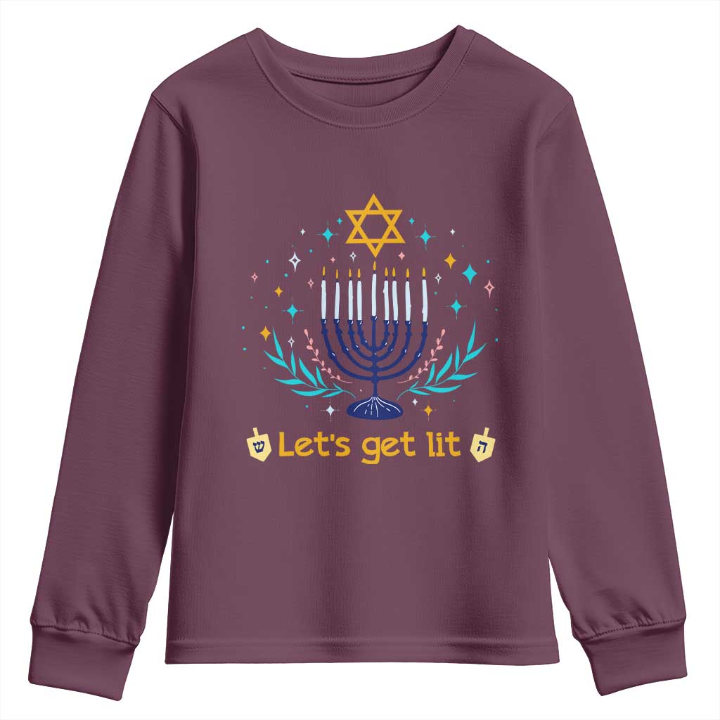 Funny Hanukkah Youth Sweatshirt Lets Get Lit Jewish Holiday Gift - Wonder Print Shop