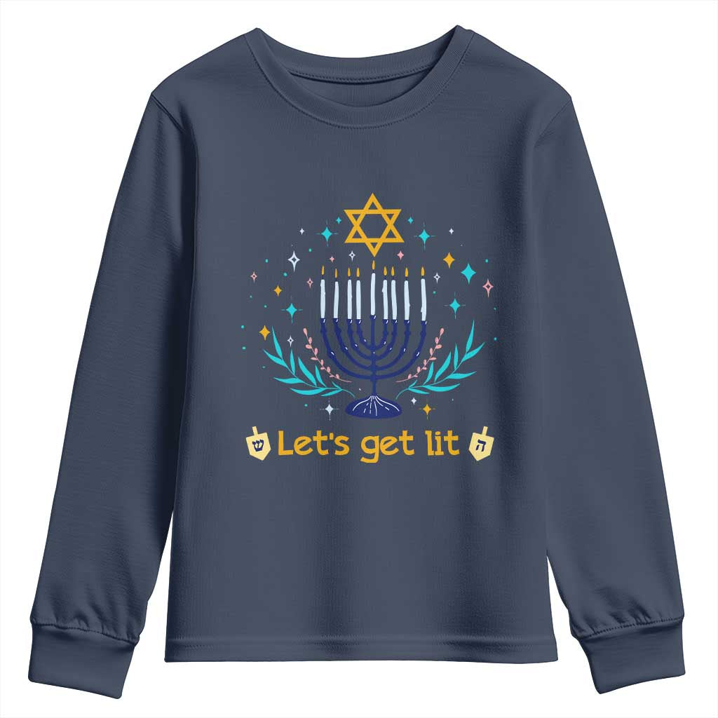 Funny Hanukkah Youth Sweatshirt Lets Get Lit Jewish Holiday Gift - Wonder Print Shop