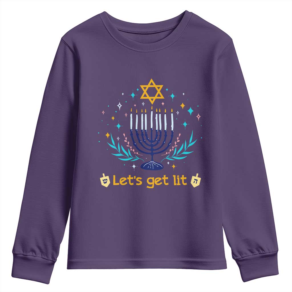 Funny Hanukkah Youth Sweatshirt Lets Get Lit Jewish Holiday Gift - Wonder Print Shop