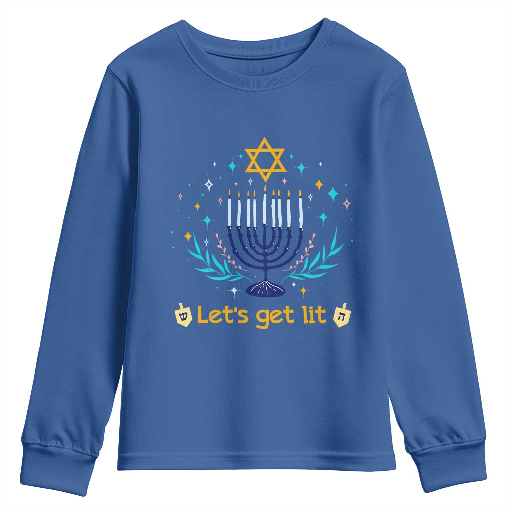Funny Hanukkah Youth Sweatshirt Lets Get Lit Jewish Holiday Gift - Wonder Print Shop