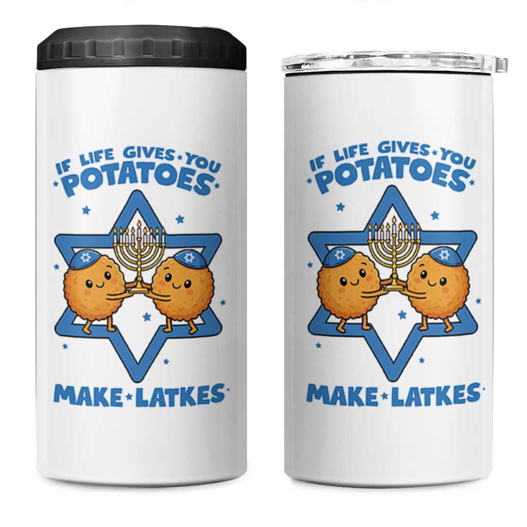 Funny Hanukkah Gift 4 in 1 Can Cooler Tumbler If Life Gives You Potatoes Make Latkes - Wonder Print Shop