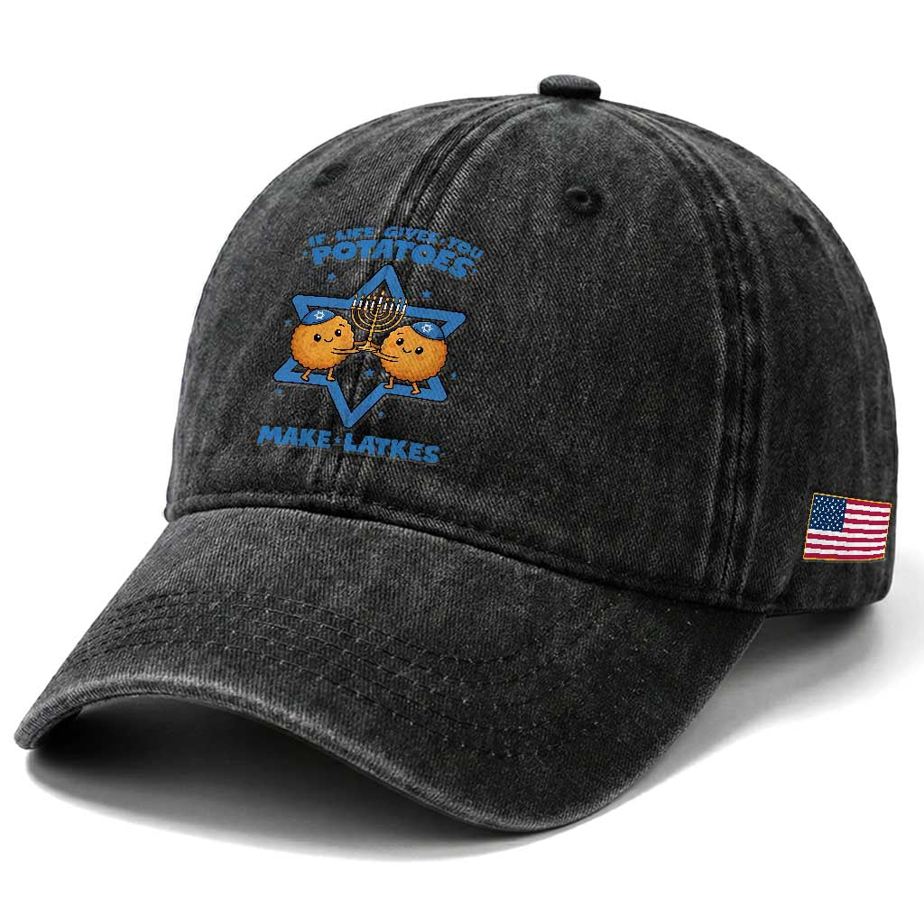 Funny Hanukkah Gift Washed Cotton Baseball Cap If Life Gives You Potatoes Make Latkes