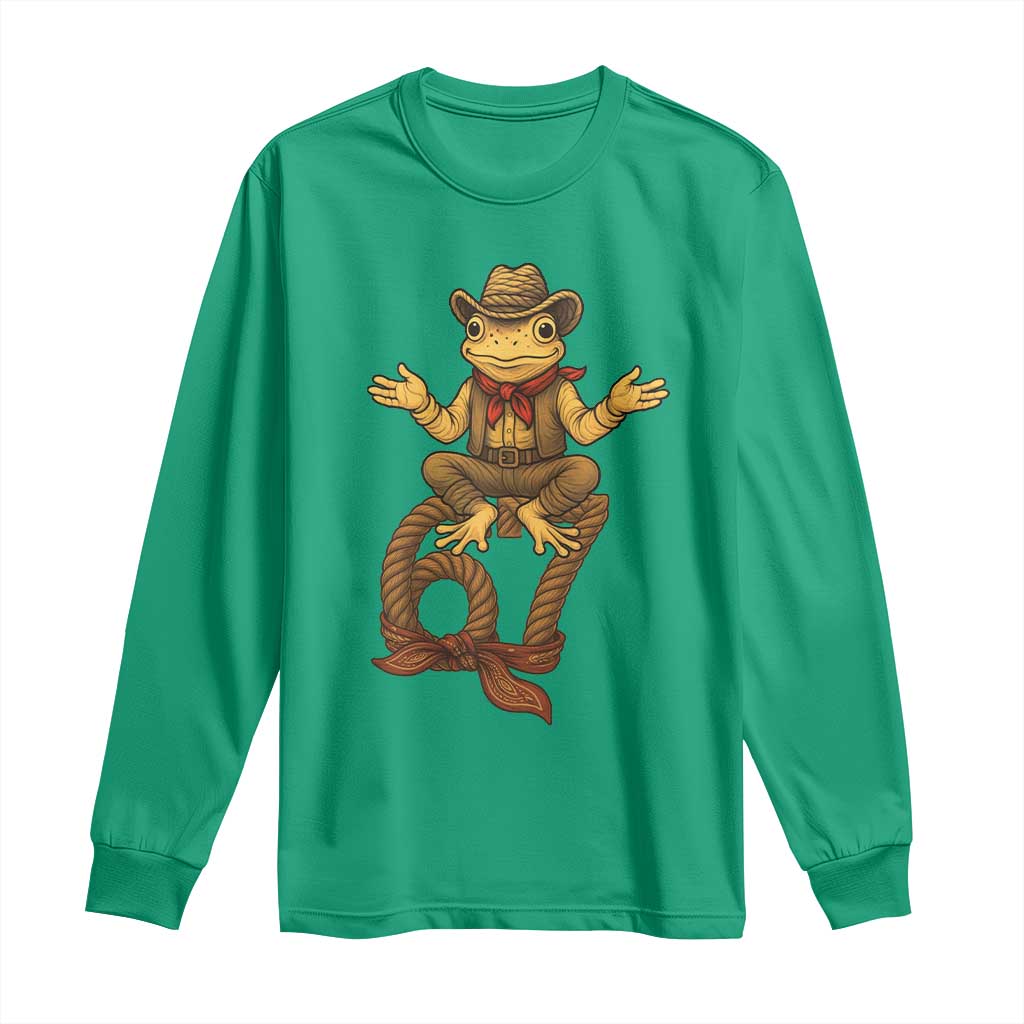 Funny Frog Cowboy Six Seven Meme Long Sleeve Shirt 67 Doot Doot Western Animal Trend Gift - Wonder Print Shop