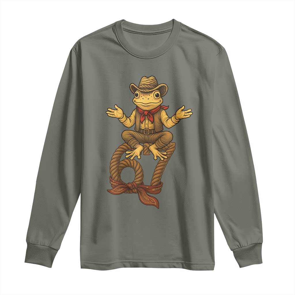 Funny Frog Cowboy Six Seven Meme Long Sleeve Shirt 67 Doot Doot Western Animal Trend Gift - Wonder Print Shop