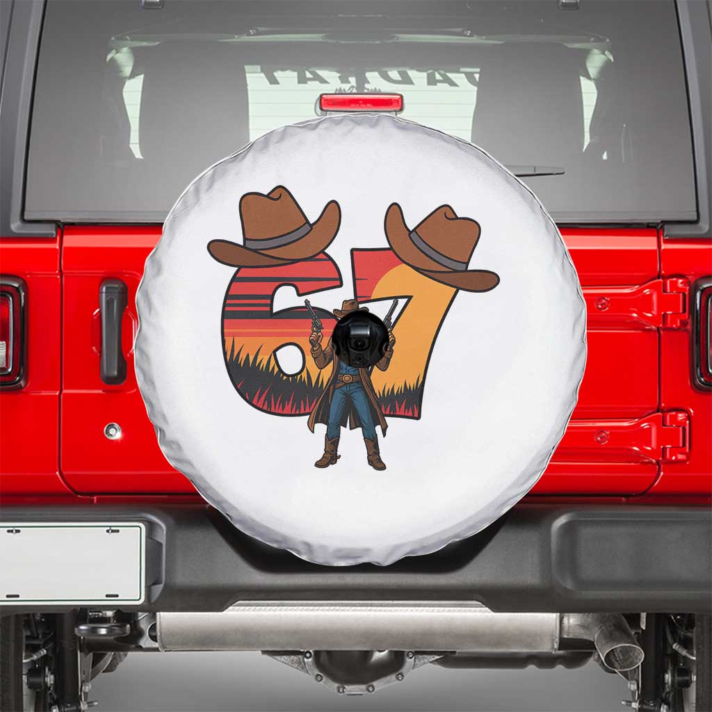 Six Seven Meme Cowboy Spare Tire Cover Funny Western 67 Trend Gift - Wonder Print Shop