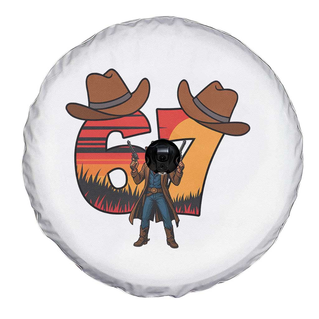 Six Seven Meme Cowboy Spare Tire Cover Funny Western 67 Trend Gift - Wonder Print Shop