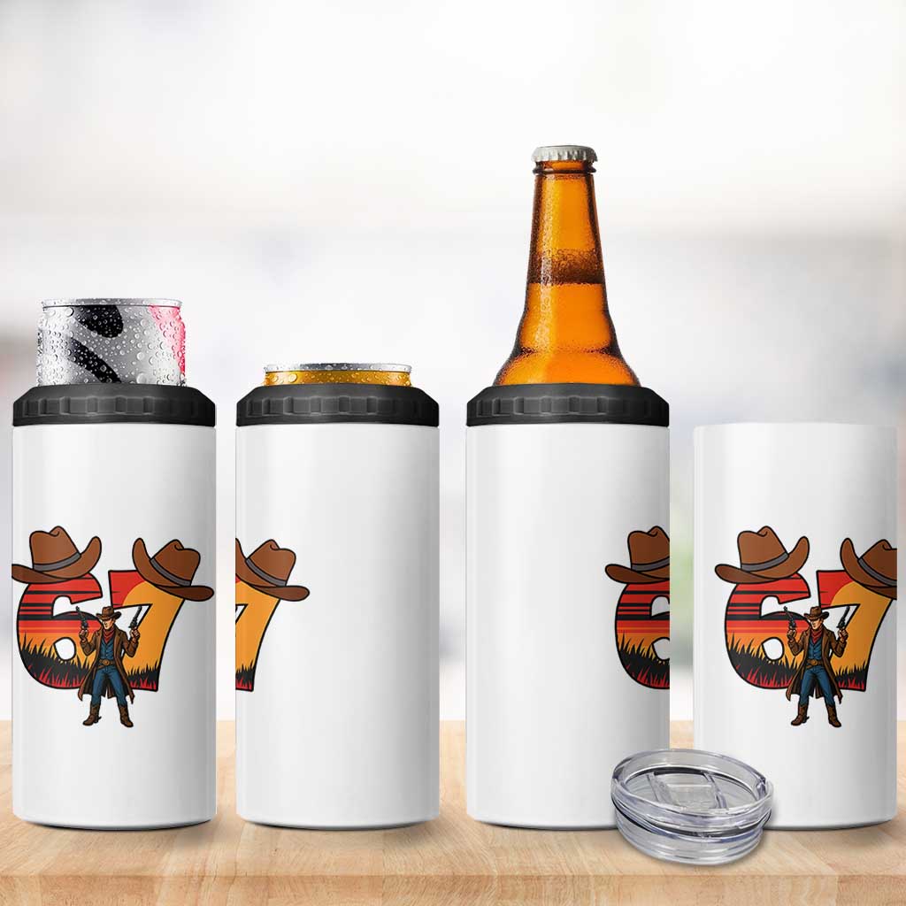 Six Seven Meme Cowboy 4 in 1 Can Cooler Tumbler Funny Western 67 Trend Gift - Wonder Print Shop