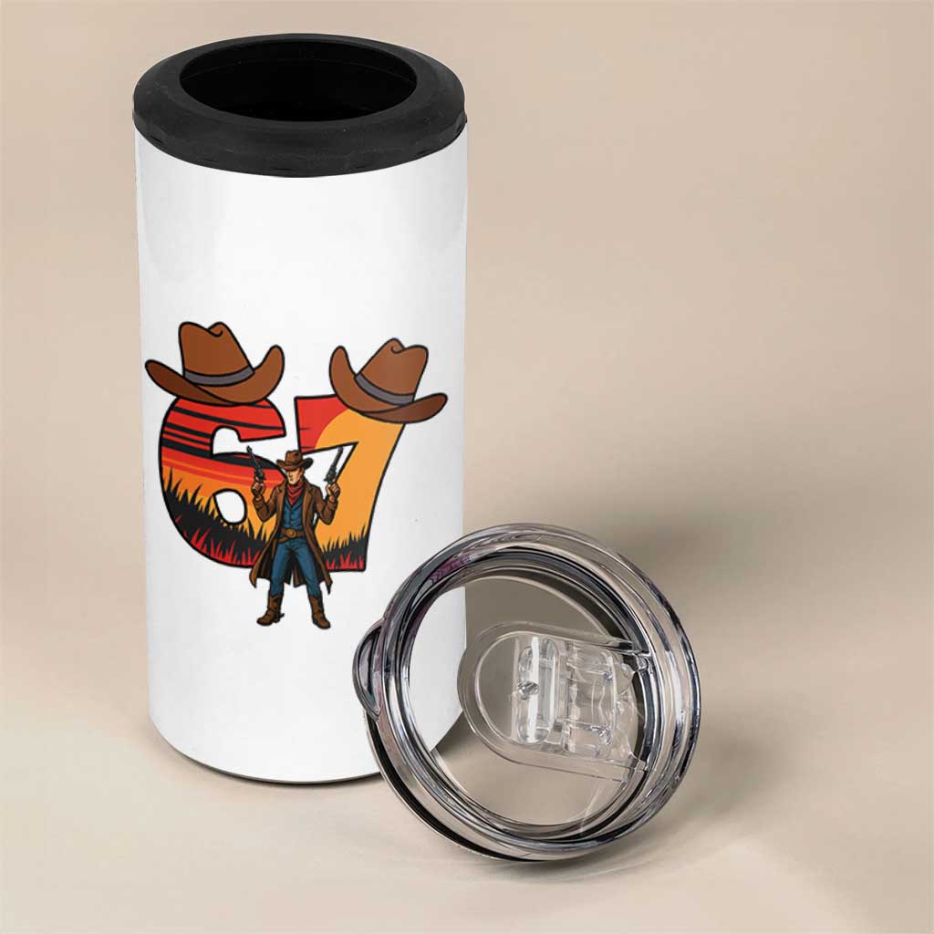 Six Seven Meme Cowboy 4 in 1 Can Cooler Tumbler Funny Western 67 Trend Gift - Wonder Print Shop