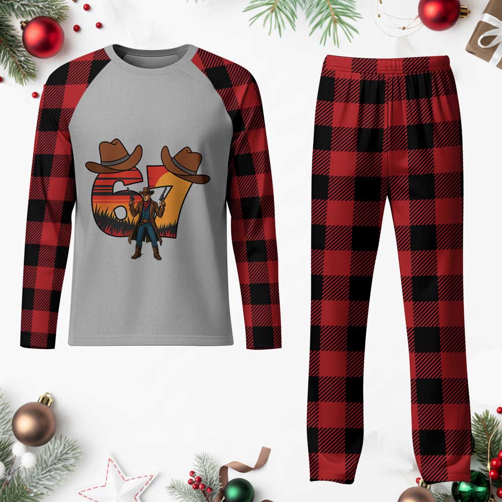 Six Seven Meme Cowboy Plaid Pajama Set Funny Western 67 Trend Gift - Wonder Print Shop