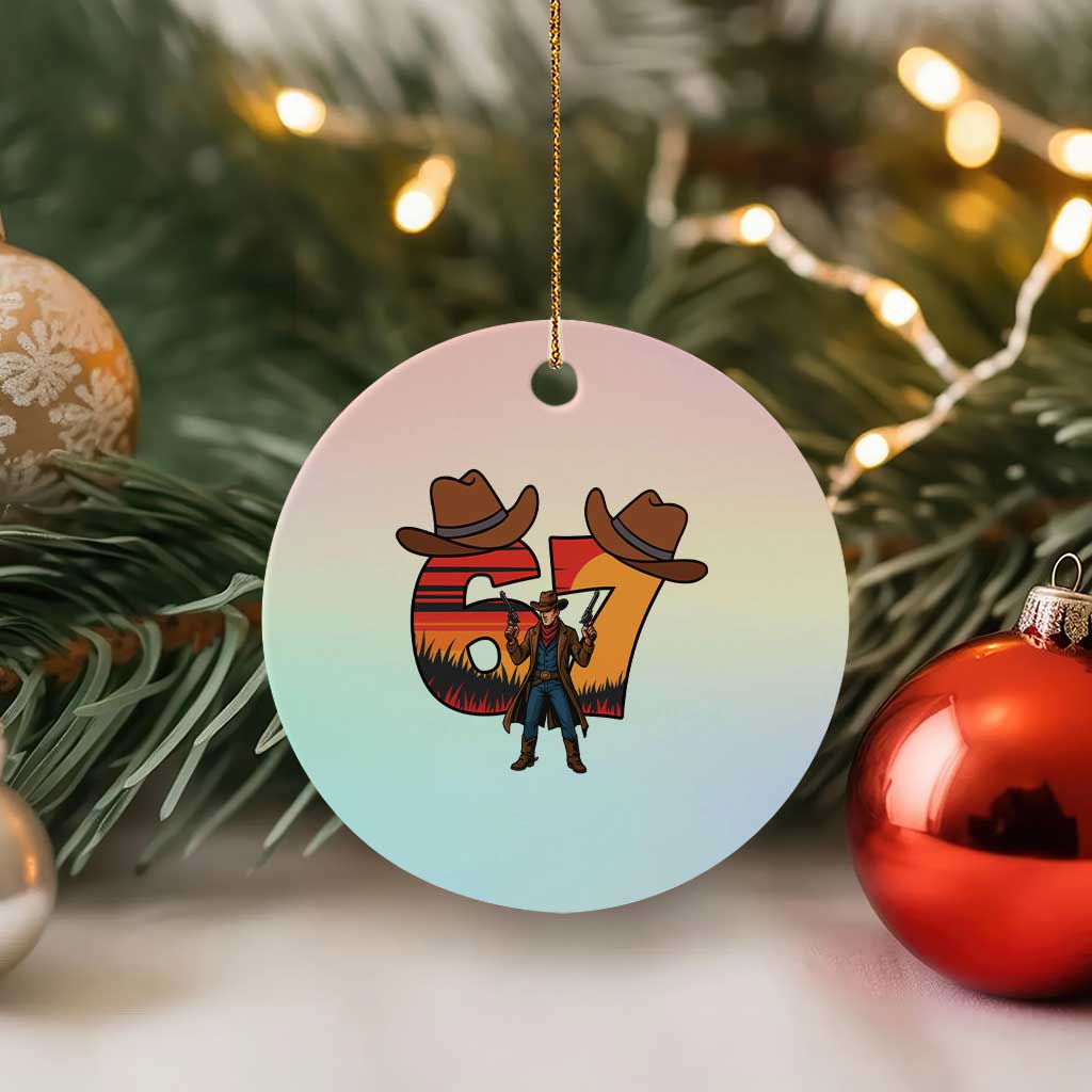 Six Seven Meme Cowboy Ceramic Ornament Funny Western 67 Trend Gift - Wonder Print Shop