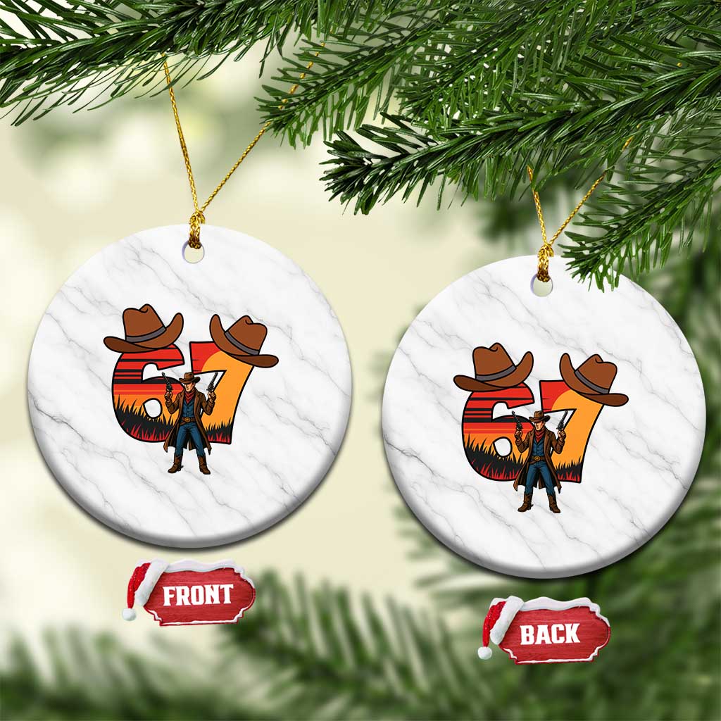 Six Seven Meme Cowboy Ceramic Ornament Funny Western 67 Trend Gift - Wonder Print Shop