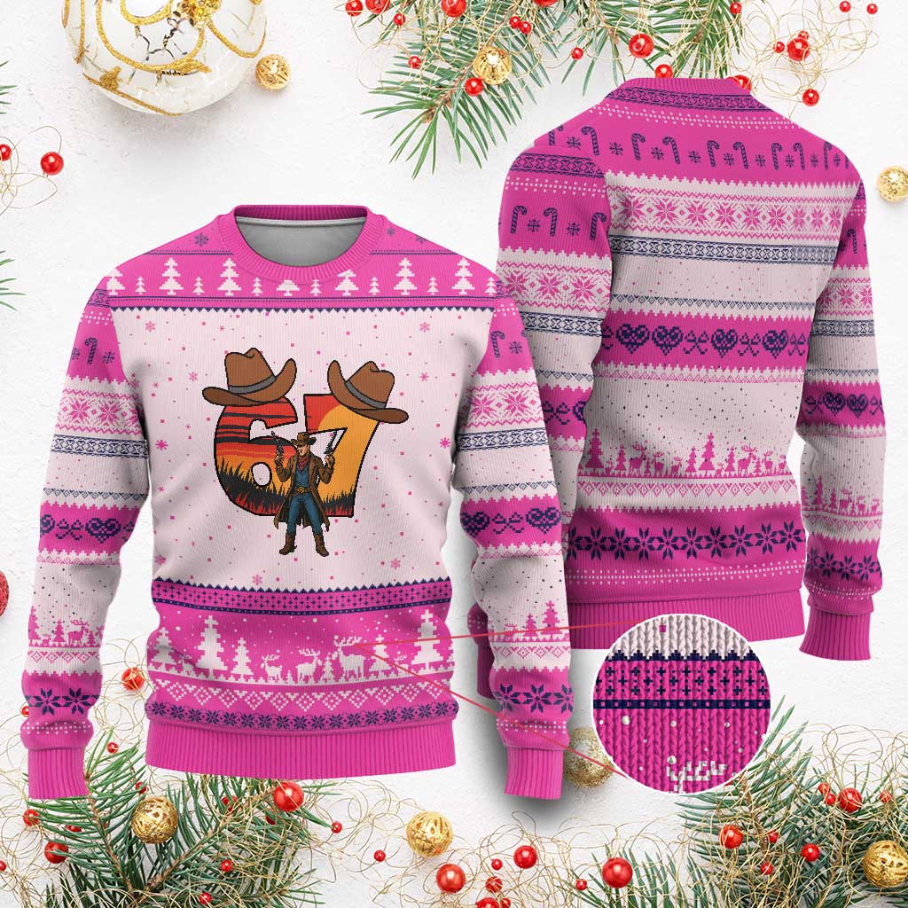 Six Seven Meme Cowboy Ugly Christmas Sweater Funny Western 67 Trend Gift - Wonder Print Shop