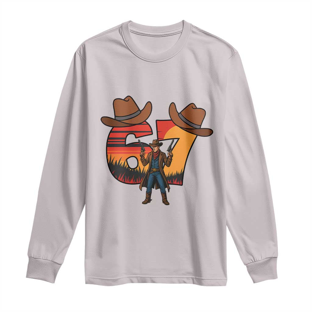 Six Seven Meme Cowboy Long Sleeve Shirt Funny Western 67 Trend Gift - Wonder Print Shop