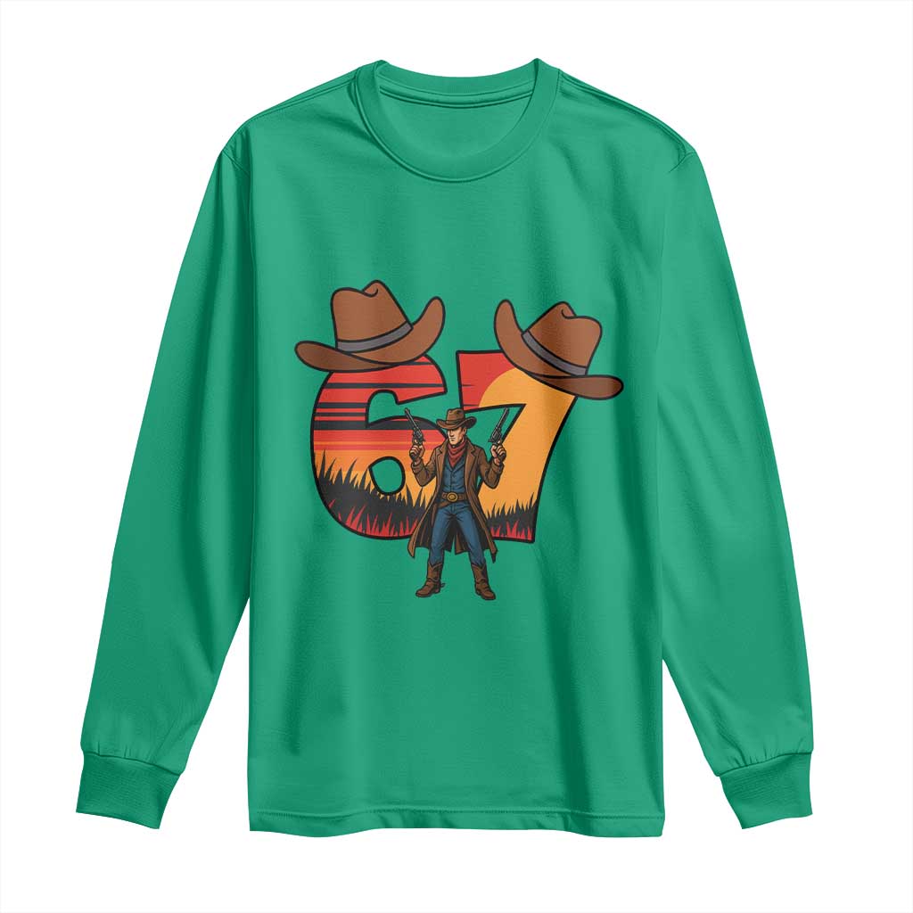 Six Seven Meme Cowboy Long Sleeve Shirt Funny Western 67 Trend Gift - Wonder Print Shop