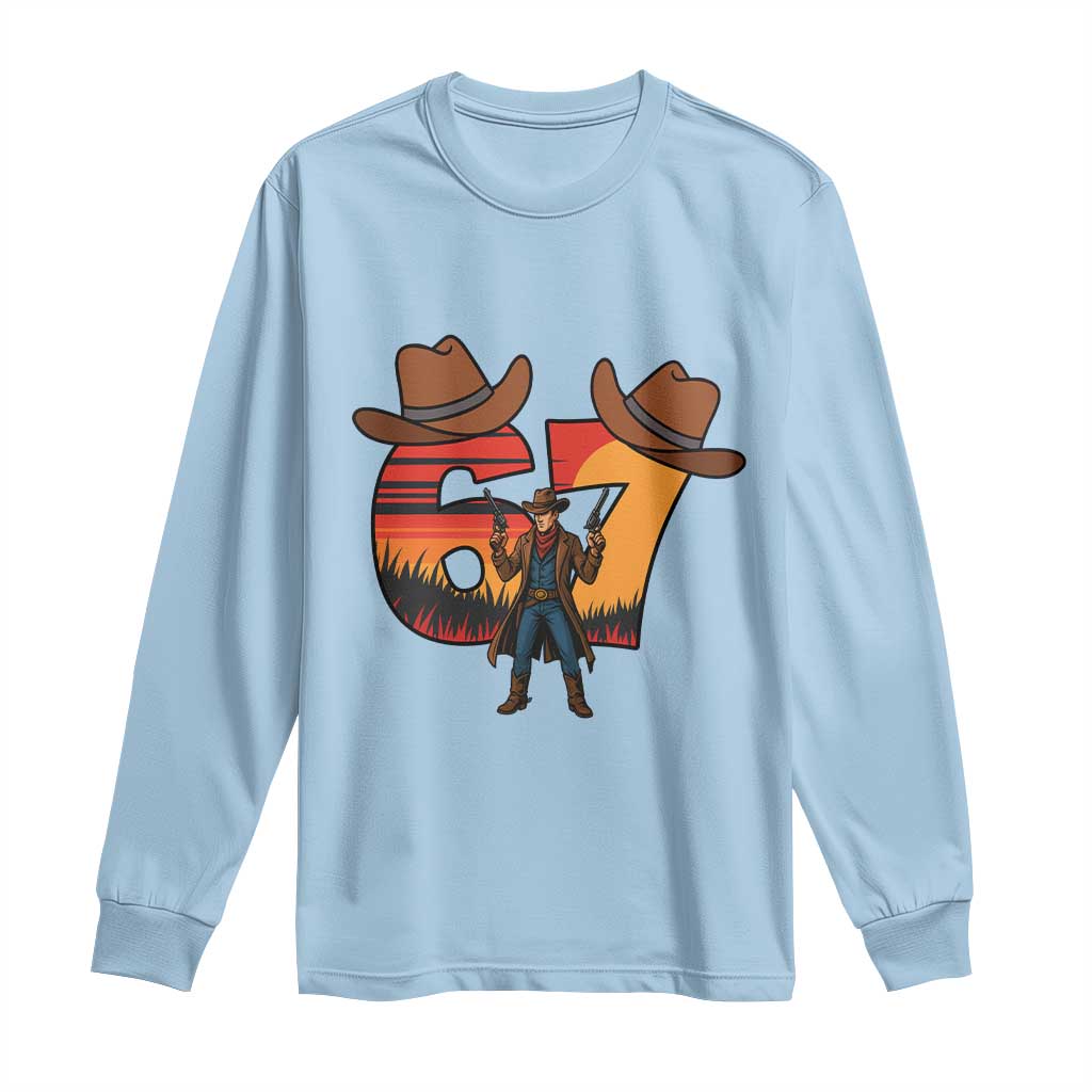 Six Seven Meme Cowboy Long Sleeve Shirt Funny Western 67 Trend Gift - Wonder Print Shop