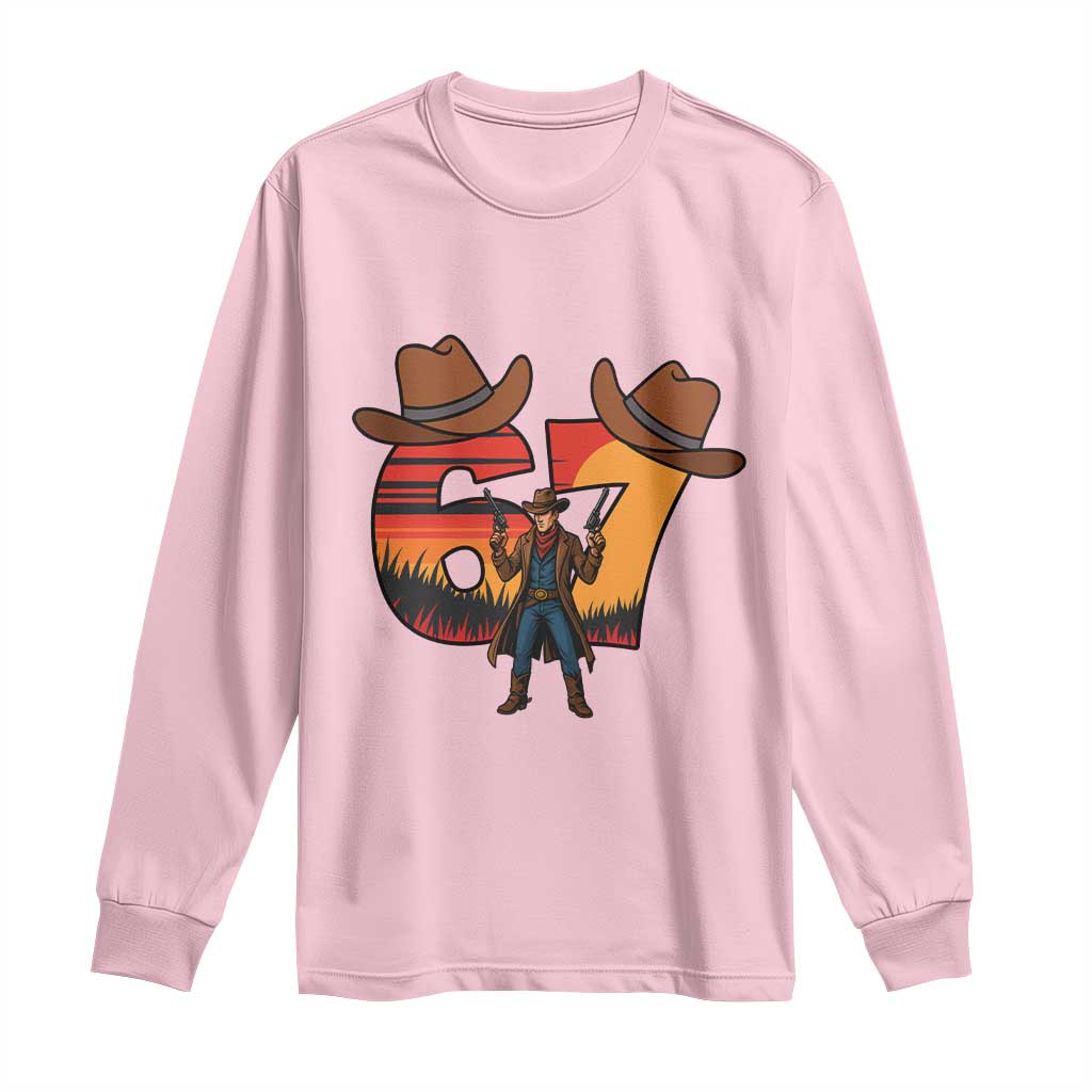 Six Seven Meme Cowboy Long Sleeve Shirt Funny Western 67 Trend Gift - Wonder Print Shop
