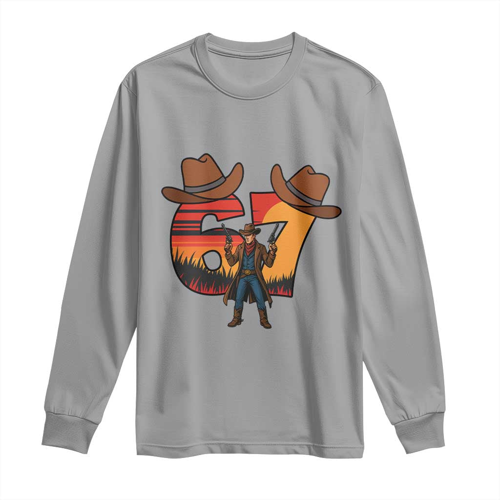Six Seven Meme Cowboy Long Sleeve Shirt Funny Western 67 Trend Gift - Wonder Print Shop