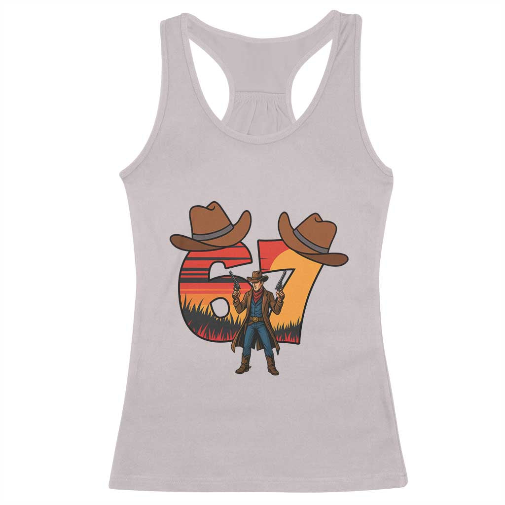 Six Seven Meme Cowboy Racerback Tank Top Funny Western 67 Trend Gift - Wonder Print Shop