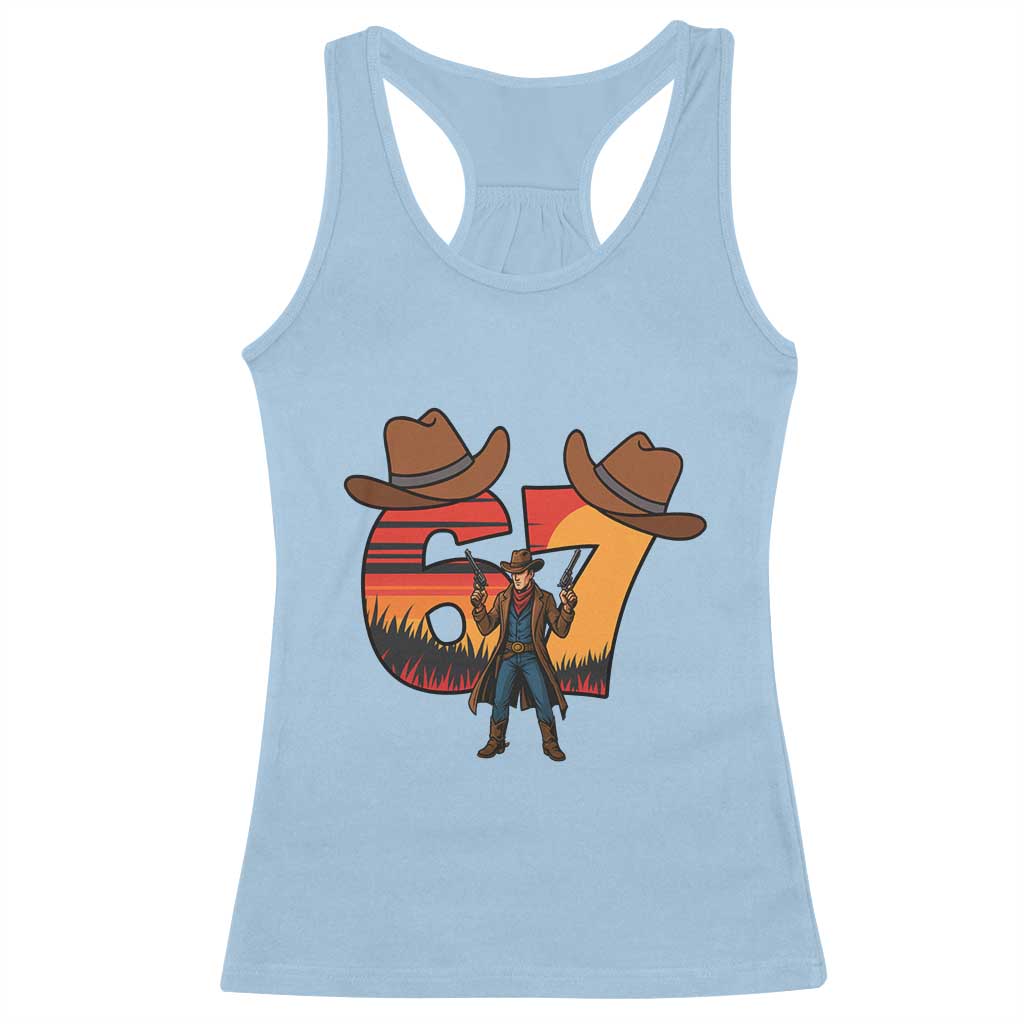 Six Seven Meme Cowboy Racerback Tank Top Funny Western 67 Trend Gift - Wonder Print Shop