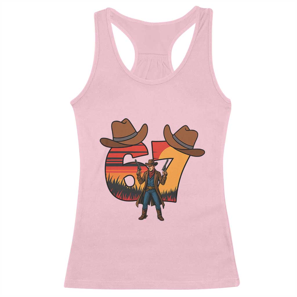 Six Seven Meme Cowboy Racerback Tank Top Funny Western 67 Trend Gift - Wonder Print Shop