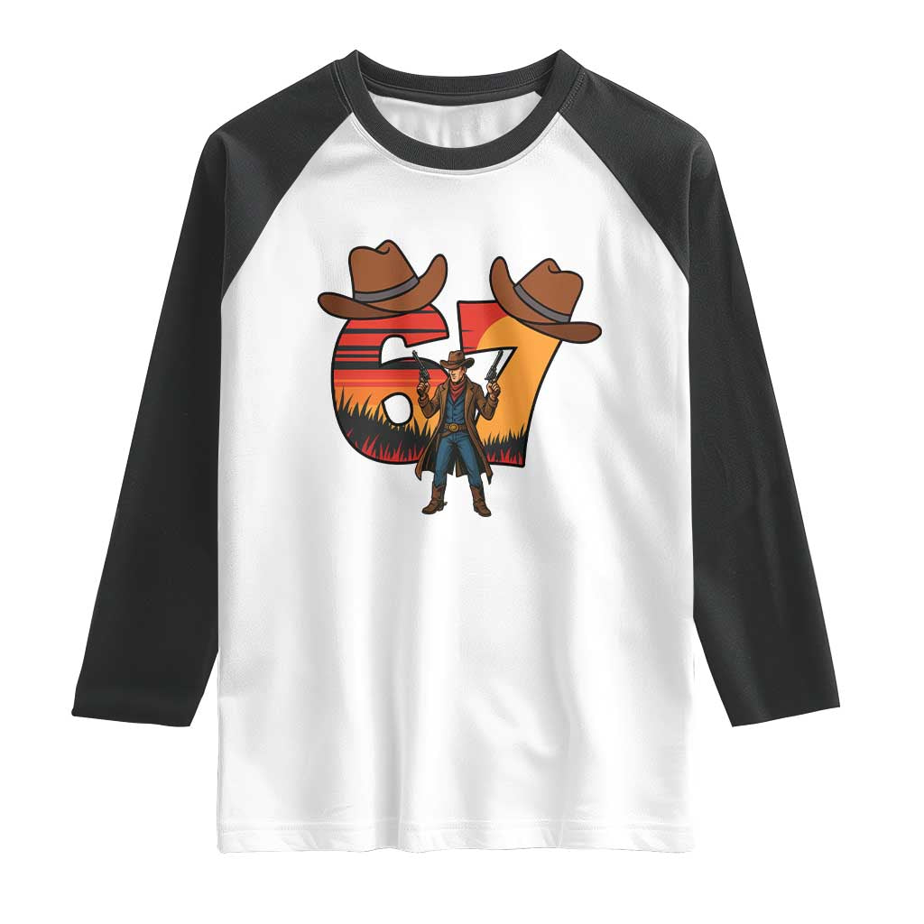 Six Seven Meme Cowboy Raglan Shirt Funny Western 67 Trend Gift - Wonder Print Shop