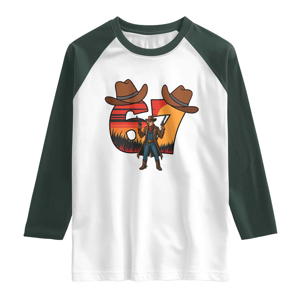 Six Seven Meme Cowboy Raglan Shirt Funny Western 67 Trend Gift - Wonder Print Shop