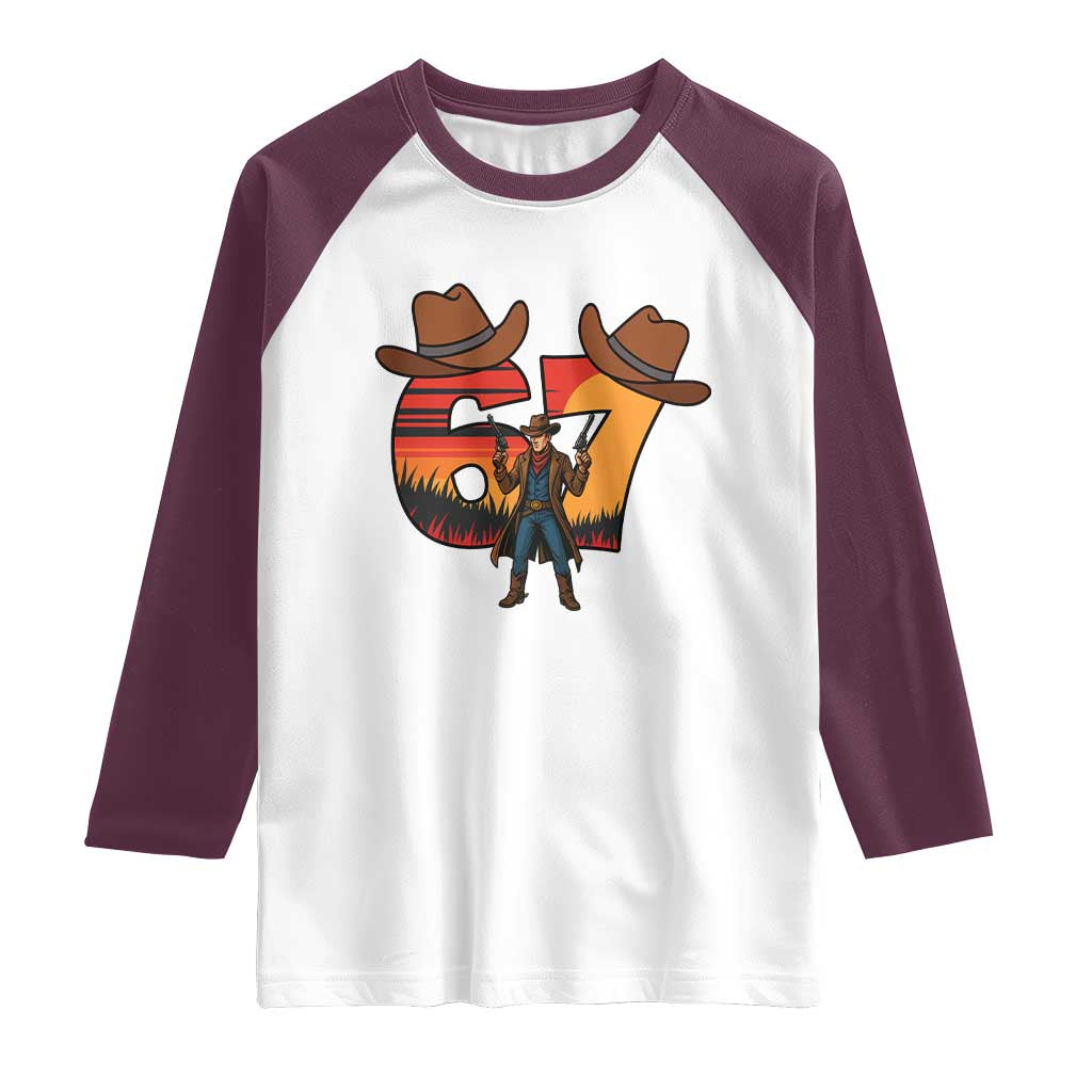 Six Seven Meme Cowboy Raglan Shirt Funny Western 67 Trend Gift - Wonder Print Shop