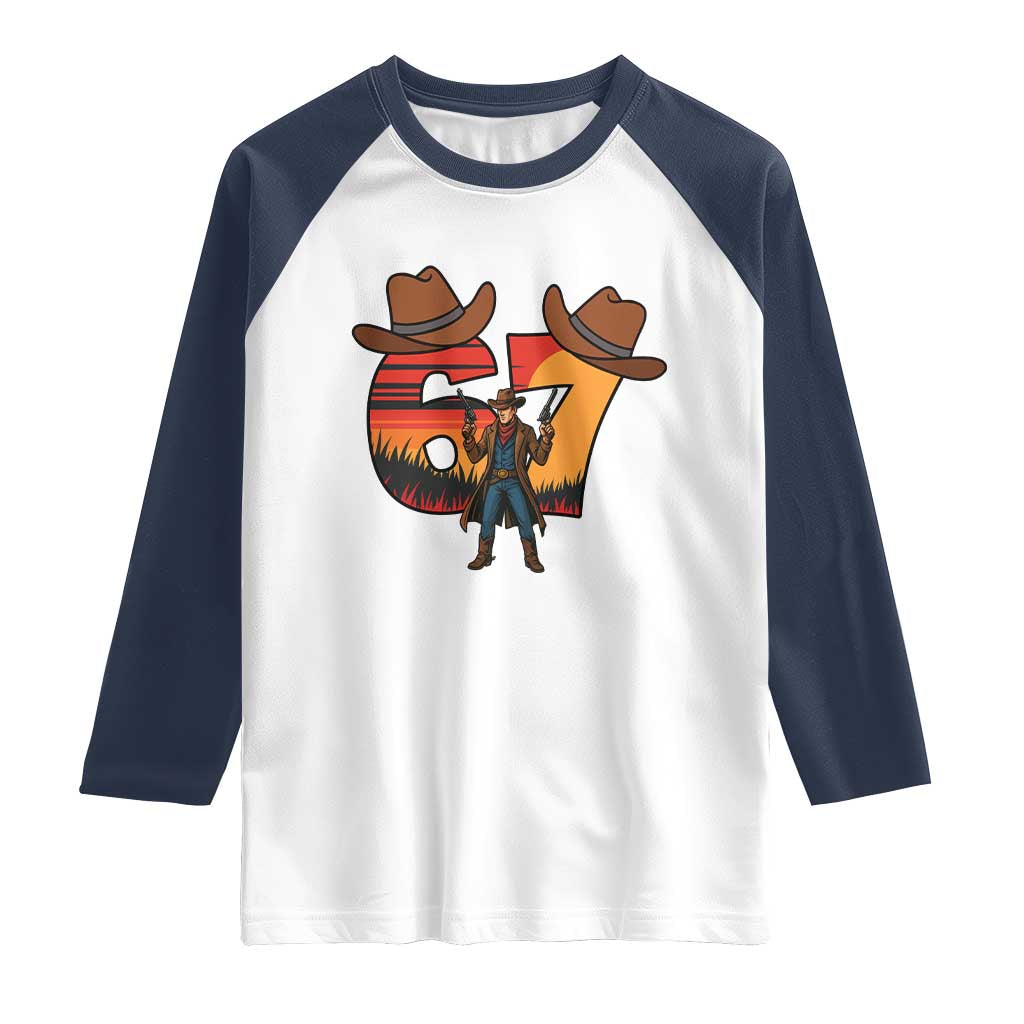 Six Seven Meme Cowboy Raglan Shirt Funny Western 67 Trend Gift - Wonder Print Shop