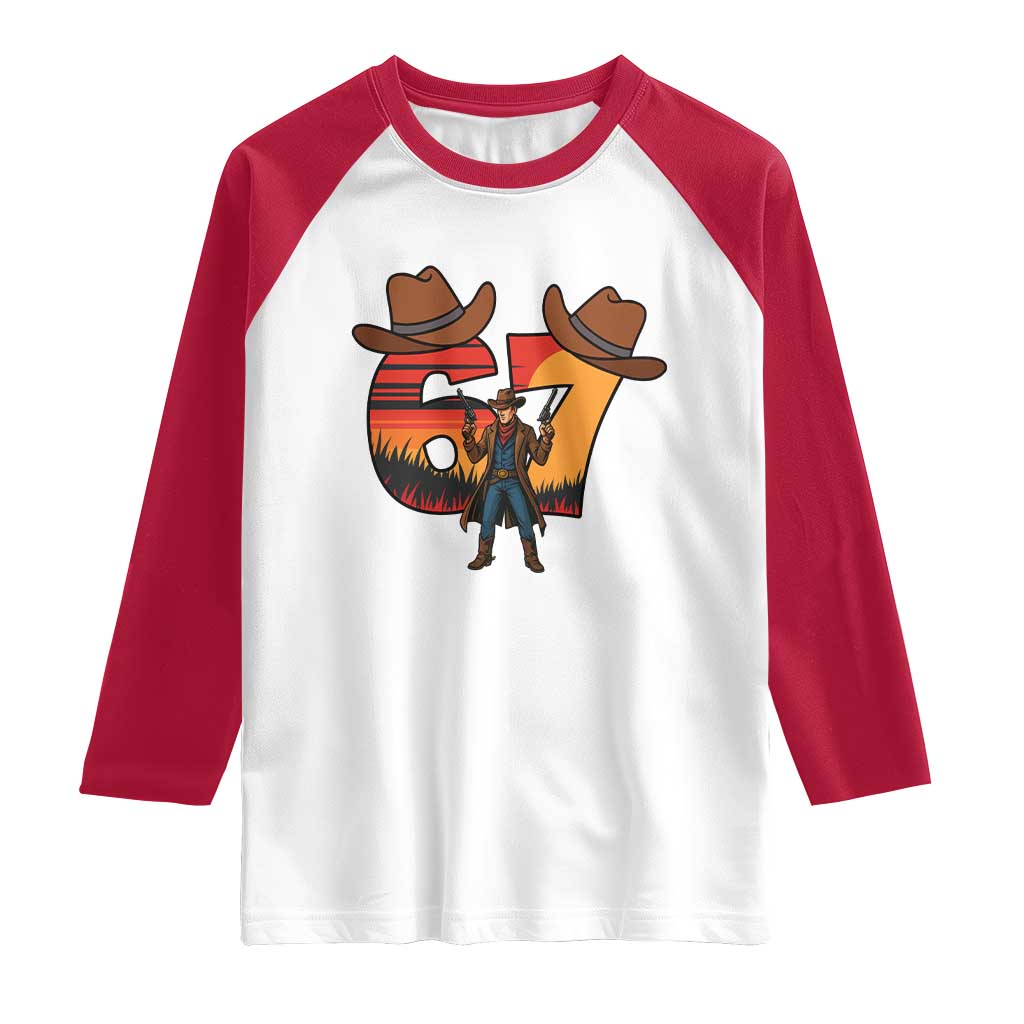 Six Seven Meme Cowboy Raglan Shirt Funny Western 67 Trend Gift - Wonder Print Shop