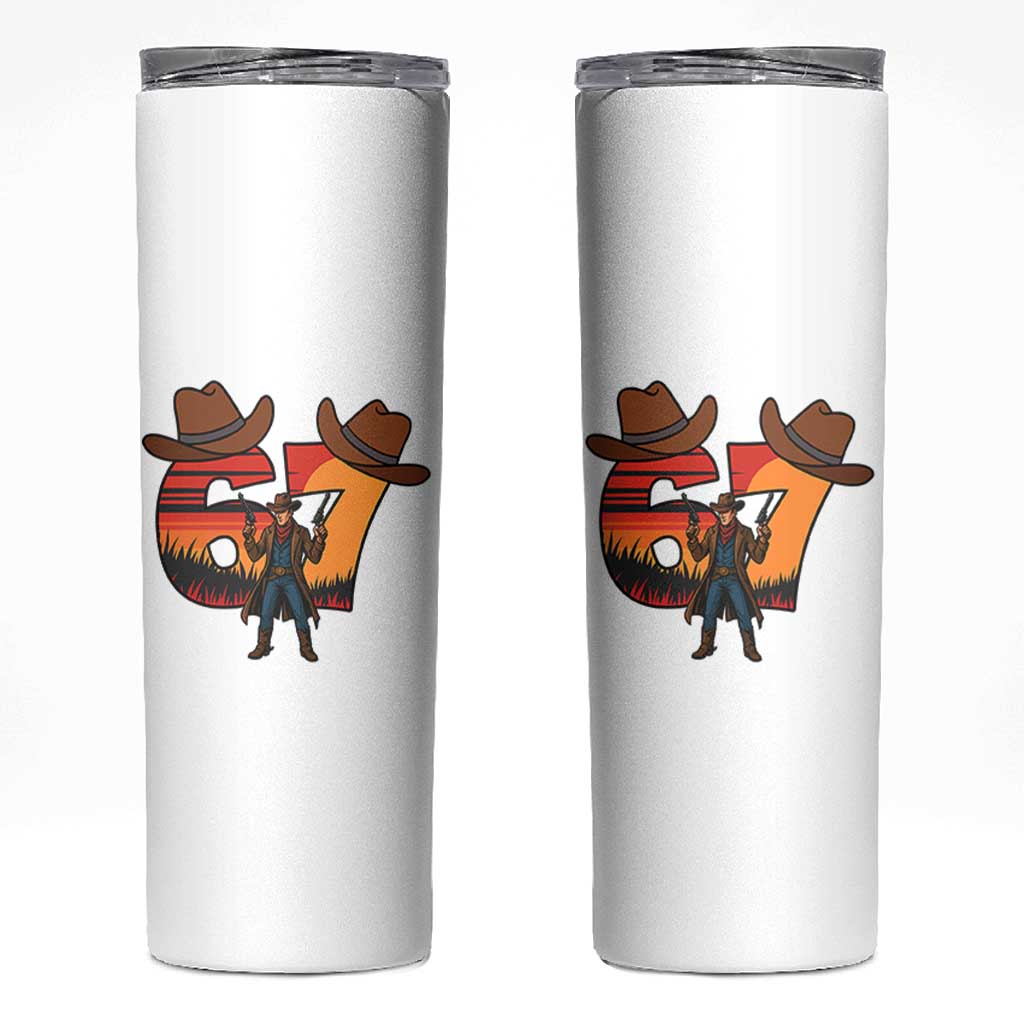 Six Seven Meme Cowboy Skinny Tumbler Funny Western 67 Trend Gift - Wonder Print Shop