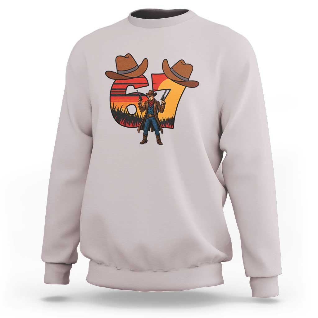Six Seven Meme Cowboy Sweatshirt Funny Western 67 Trend Gift - Wonder Print Shop