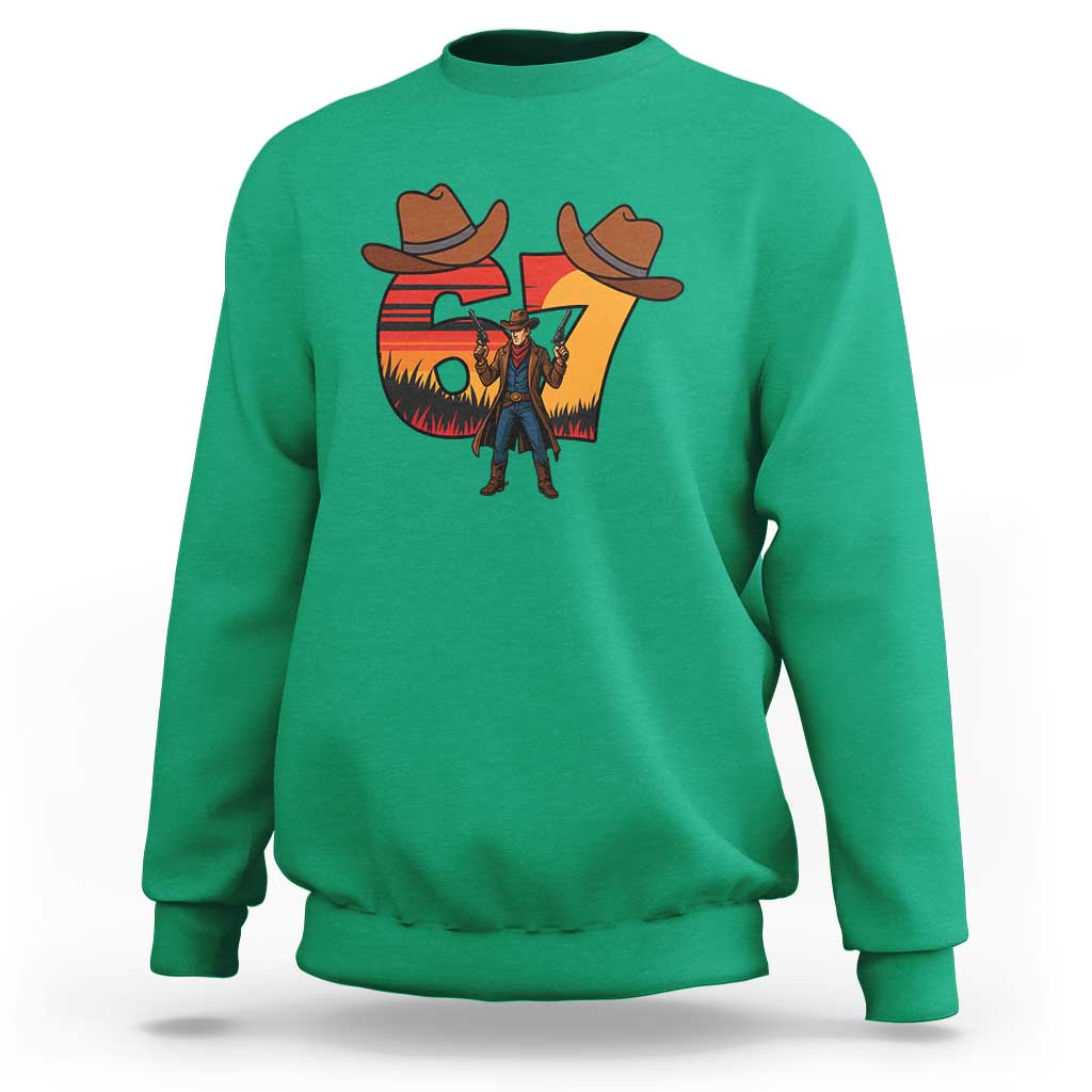Six Seven Meme Cowboy Sweatshirt Funny Western 67 Trend Gift - Wonder Print Shop