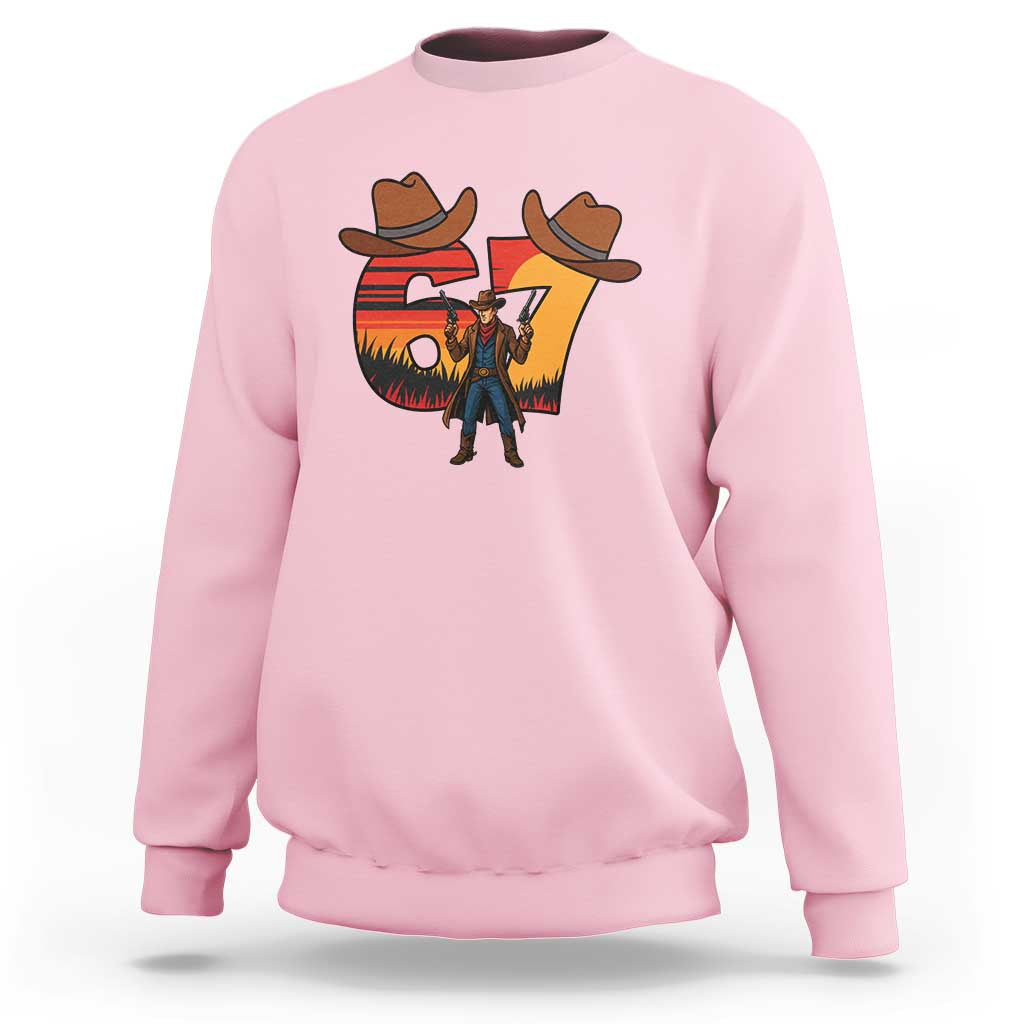 Six Seven Meme Cowboy Sweatshirt Funny Western 67 Trend Gift - Wonder Print Shop